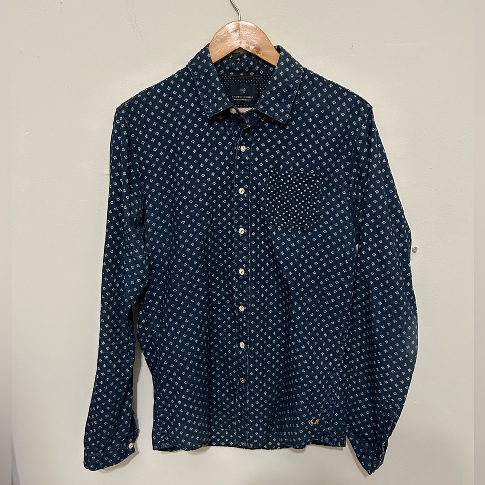 Scotch & Soda Amsterdams Blauw All Over Print Button Down Shirt
